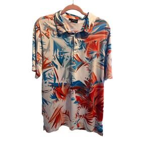 Yatta Men's Tropical Golf Polo. Blue/Orange/White.  Size XL
